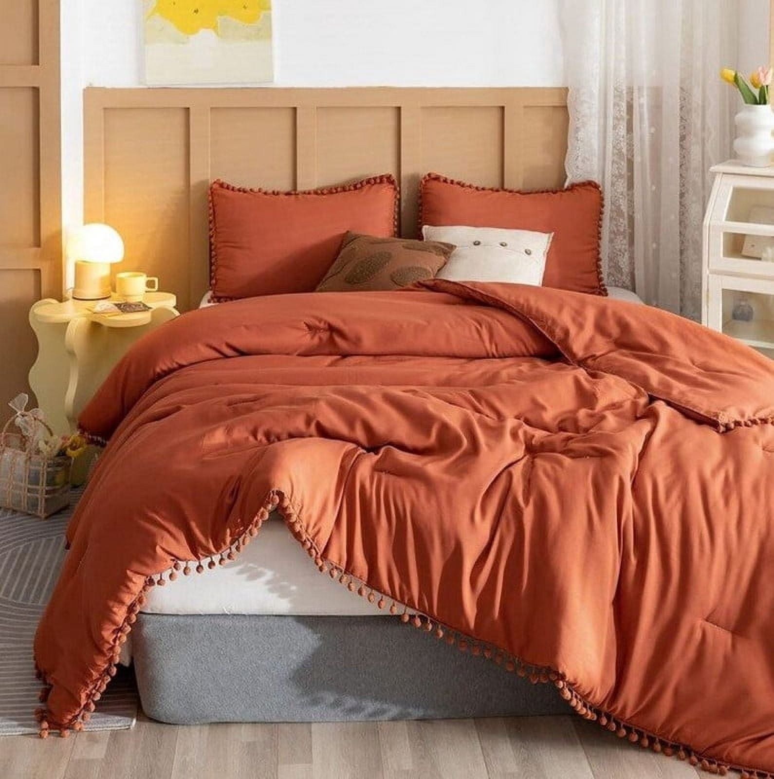 Pavish Export Pom Pom Duvet Cover in Burnt Orange Bedding Set, Rust Comforter Cover, Duvet Cover Set Bedding Custom Size Duvet Cover Set Queen