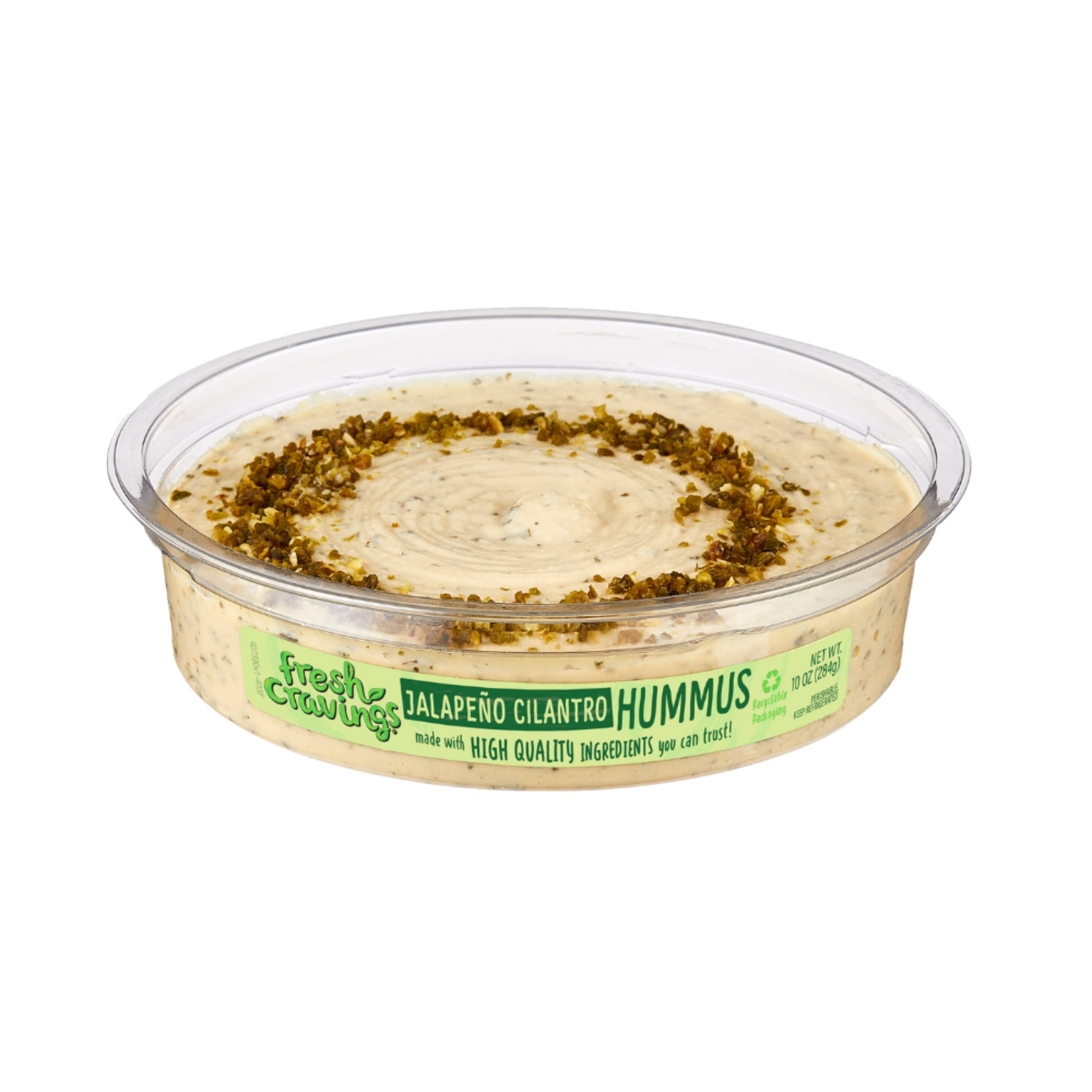 Fresh Cravings Jalapeno Cilantro Hummus,10oz. Plastic Tub, Gluten-Free, Dairy-Free, 2 Tbsp (32g), Contains: Sesame