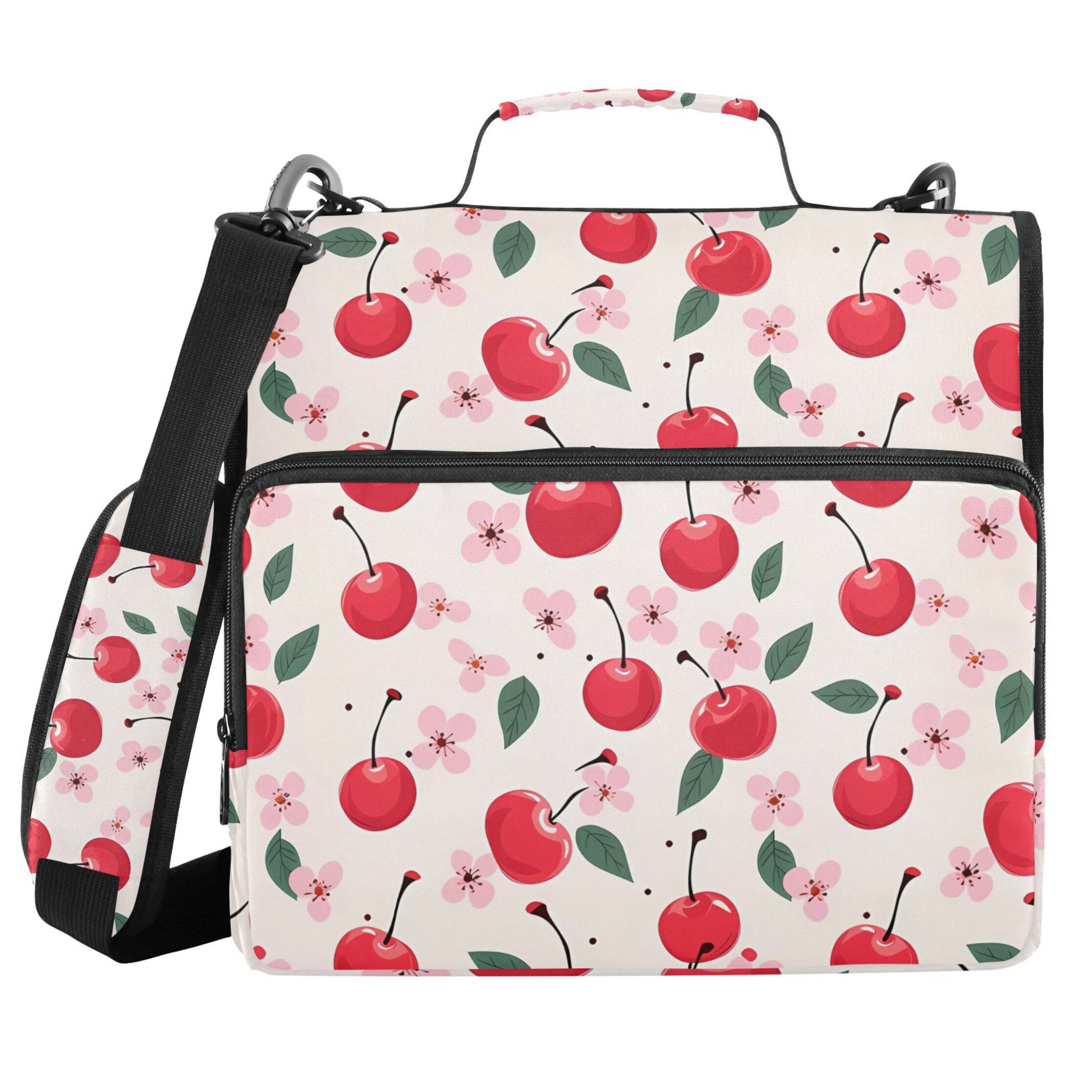 ALAZA Zipper Binder Cherry and Flowers 3 Ring Trapper Keeper File Folder Organizer Bag