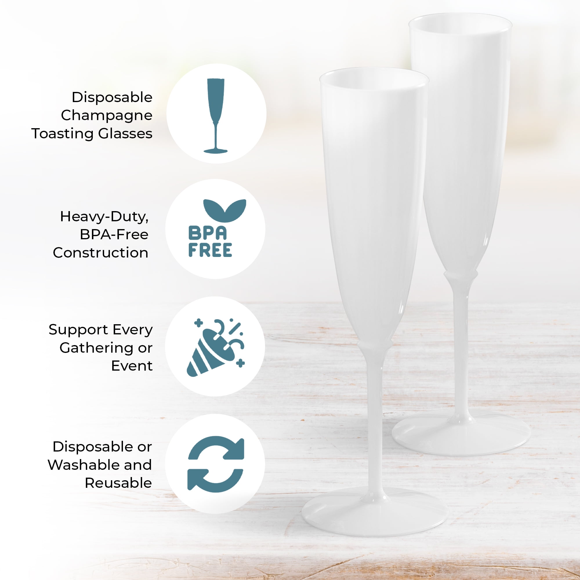 24 x White Prosecco Flutes Made from Strong Reusable Plastic in Bright –  Product Pro - Plastics