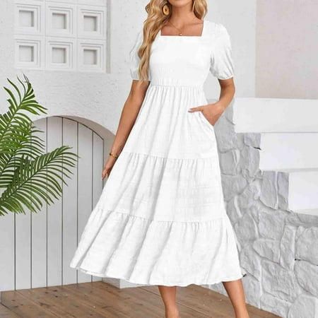 Gmdeguo Women s Fashion Solid Color Short Sleeve Dress Midi Dresses For Women Formal Mens Casual Dress Shoes Maxi Bodycon Dress
