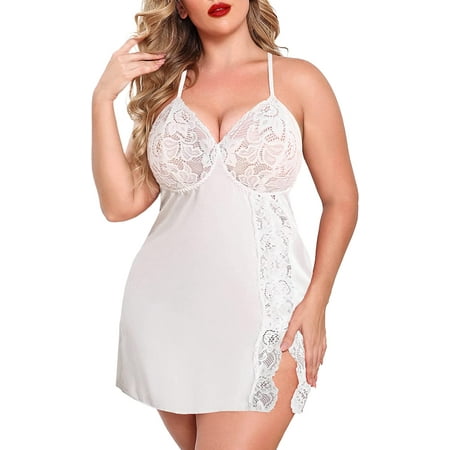 

Avidlove Plus Size Lingerie For Women Lace Babydoll Chemise Mesh Sleepwear White 5XL