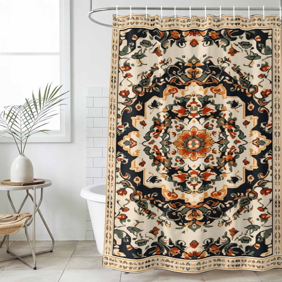 Bohemian Floral Waterproof Fabric Shower Curtain,Vintage Boho Retro Ethnic Tribes Waterproof Fabric Shower Curtain for Bathroom Curtains Bathtubs Hotel Shower Curtains with 12 Hooks Standard 60x72