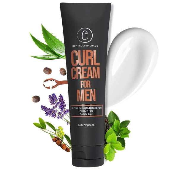 Controlled Chaos Curl Cream for Men - Hair Styling Cream For Wavy and Curly Hair With Shea Butter, Jojoba Oil, Coconut Oil, Add Smoothness, Anti-frizz, Sulfate-Free Curl Cream (3.4oz)