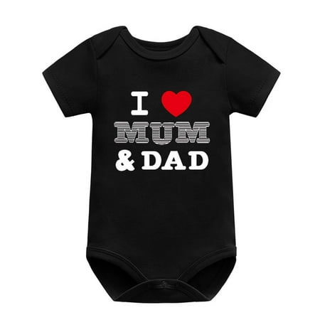 

HBYJLZYG Baby Bodysuits Toddler Boys Girls Cotton Romper Letter Print Tops Short Sleeve Jumpsuit Baby Shower 0-24 Months Valentine s Day Father s Day