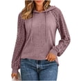 thumbnail image 2 of Tusihei Women Hooded Lace Knitted Long Sleeve Pullover Sweater Drawstring Lightweight Casual Tunic Tops Fall Spring Fashion Pullovers Blouses, Purple S, 2 of 7