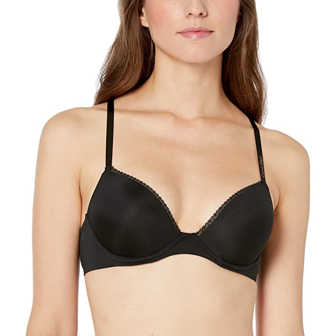 Calvin Klein Women's Seductive Comfort with Lace Demi Bra, Black, 36D -  