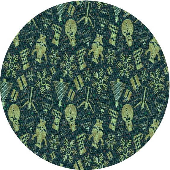 Ahgly Company Machine Washable Indoor Round Transitional Deep Teal Green Area Rugs, 3' Round
