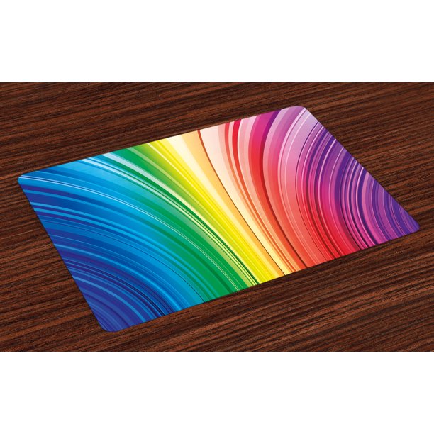 Colorful Placemats Set of 4 Abstract Psychedelic Warped Contour Stripes