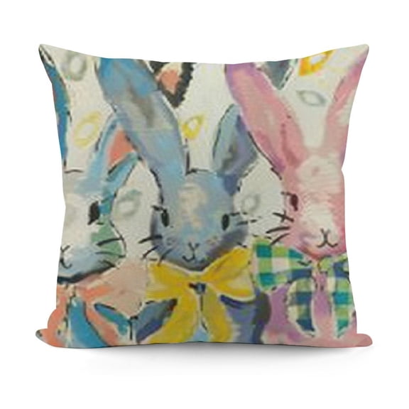 YINGXI  Happy Easter Bunny Eggs Colorful Throw Pillow Cover,Happy Easter Stripes Cushion Case Decoration for Sofa Couch 12x12in