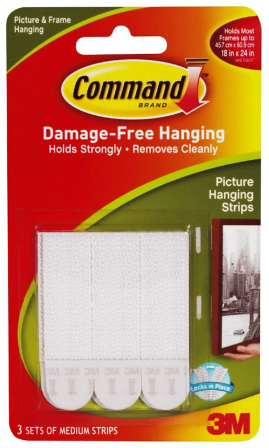 Command Medium Picture Hanging Strips 3 ea (Pack of 2)