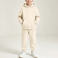 thumbnail image 2 of QTBIUQ Boys Two-Piece Fall Winter Set Cotton Fleece-Lined Solid Hoodie Sweatshirt and Jogger Pants Casual Outfit Set, 2 of 9