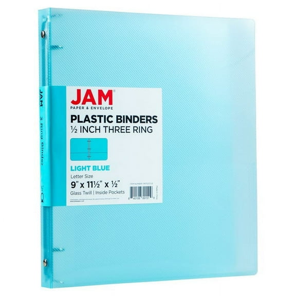 JAM Paper Plastic Binder, 11.5 x 10.25 x 1/2 in, Light Blue, 1 Pack