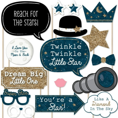 Birthday Stars - Twinkle Little Star - Baby Shower or Birthday Photo Booth Props Kit - 20 Count
