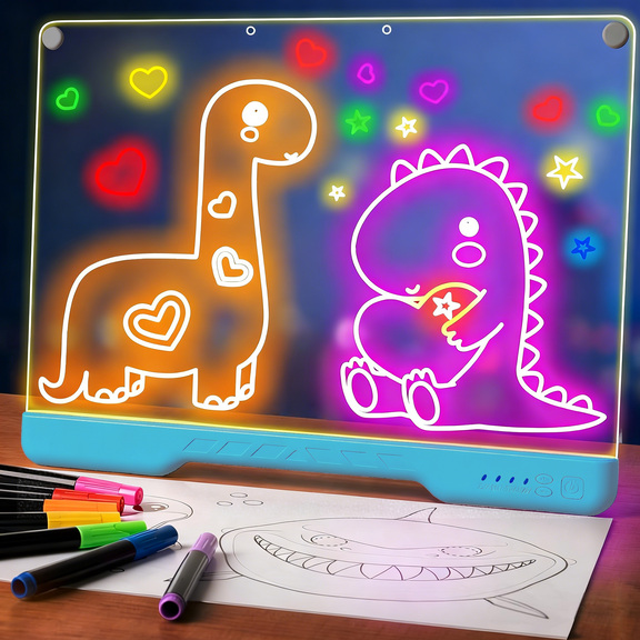 Richgv 16 Inch Led Drawing Board for Kids, Rechargeable Glow Doodle Board LED Note Board with 7 Colors, Light Up Dry Erase Doodle Pad Kids Toys Birthday Gift for Boys Girls
