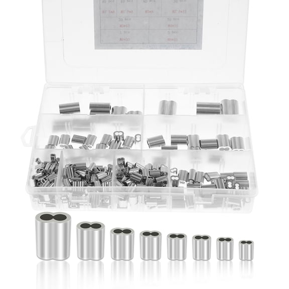 320 Pcs Reinforced Crimping Loop Sleeve 8 Sizes Aluminum Wire Rope Crimp Sleeve for Tent Pulling Rope and Heavy Machinery