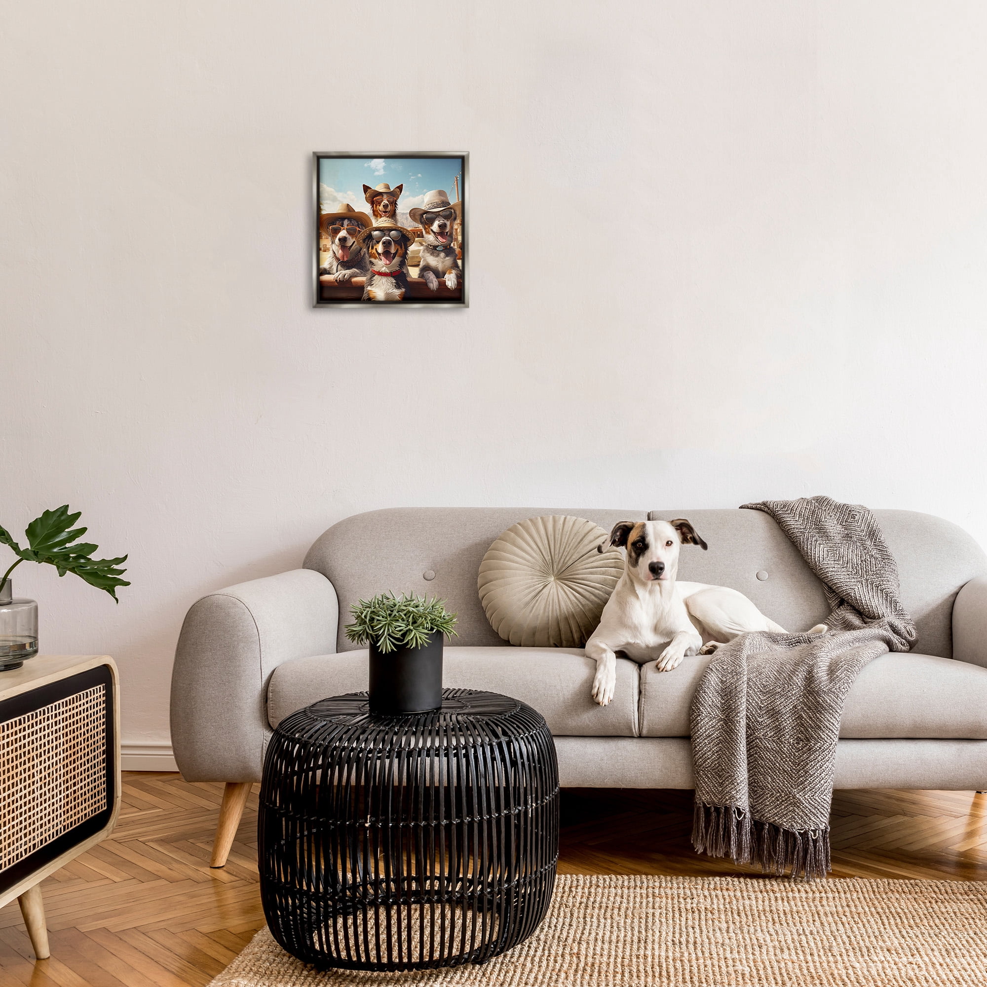 Stupell Industries Southwestern Cowboy Dogs Animals & Insects Painting Gray Floater Framed Canvas Art Print Wall Art, 18 x 18