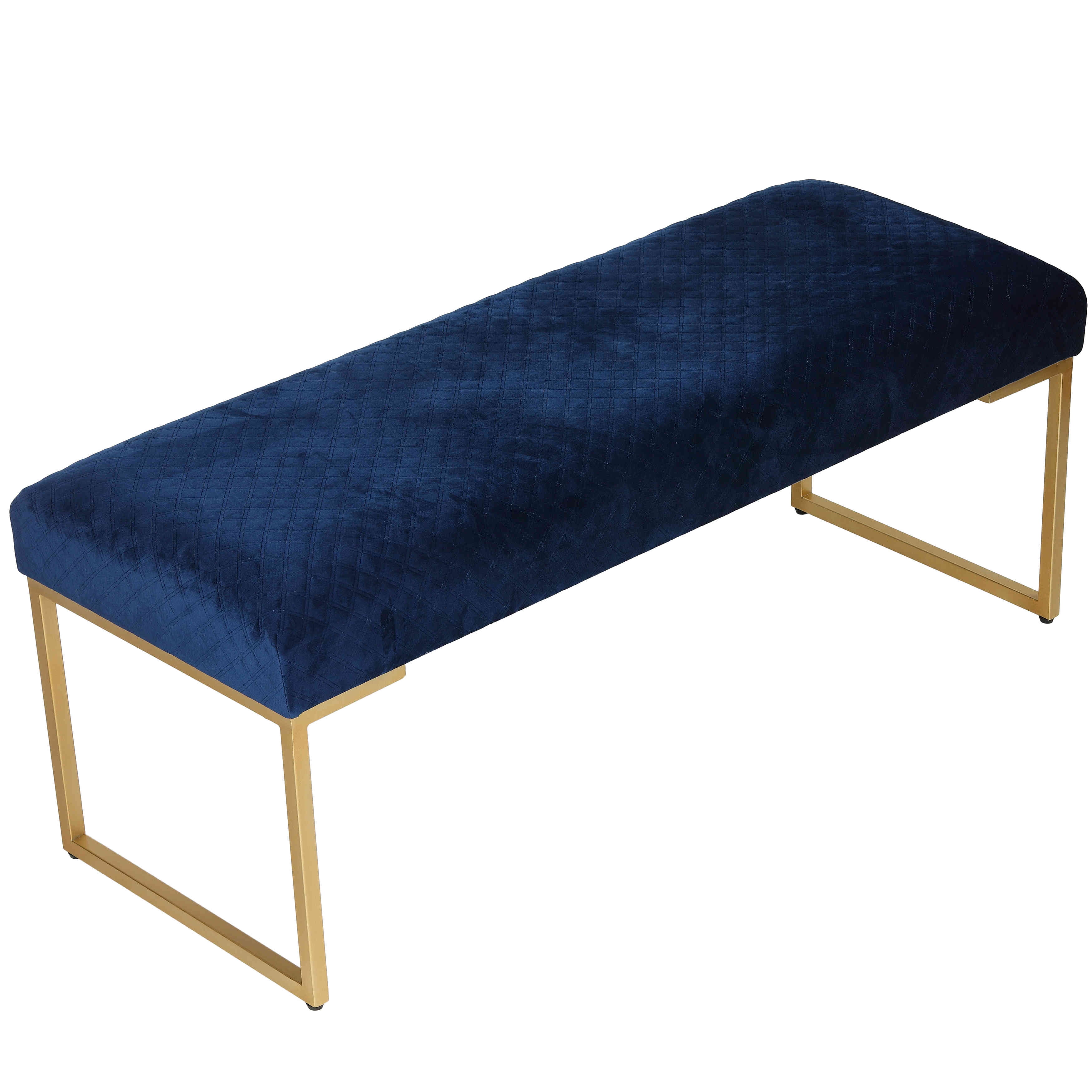 Blue Velvet Bench With Gold Legs