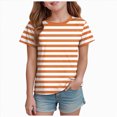 thumbnail image 1 of NIEWTR Hauts à Manches Courtes Classiques à Rayures pour Filles T-Shirts d'Été pour Enfants Col Rond Tendance T-Shirts pour Enfants 5-14 Ans (Orange, 8-9 Ans), 1 of 4