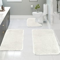 3-Piece Solid Bath Mat Set - Plush Velvet Fleece Machine Washable Non-Slip Bathroom Rugs Water Absorbent Toilet Floor Mats(White)