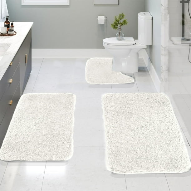 Set de esterillas de baño de 3 piezas | Alfombras antideslizantes de baño, terciopelo, forro polar | Alfombrillas blandas y gruesas absorbentes de agua | Lavable a máquina | Ajuste universal | 15x23