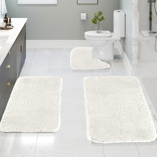 Wzzjkit Solid Color Bath Mats 3 Set Bathroom Rugs for 3 Pcs Toilet Mats Universal Soft Comfortable Water Absorption Non-Slip Thick Machine Washable Easier To Dry Dark