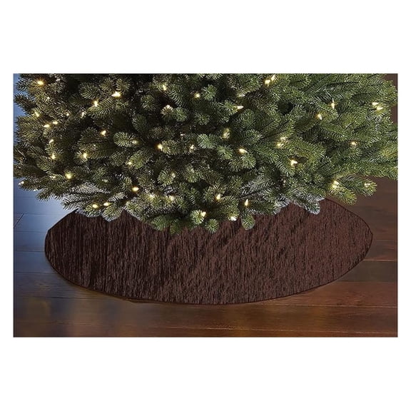 Christmas Tree Skirt 54 Inch - Shiny Crushed Taffeta Holiday Décor - Round Tree Base Cover - Brown Event Decoration with Velcro Closure