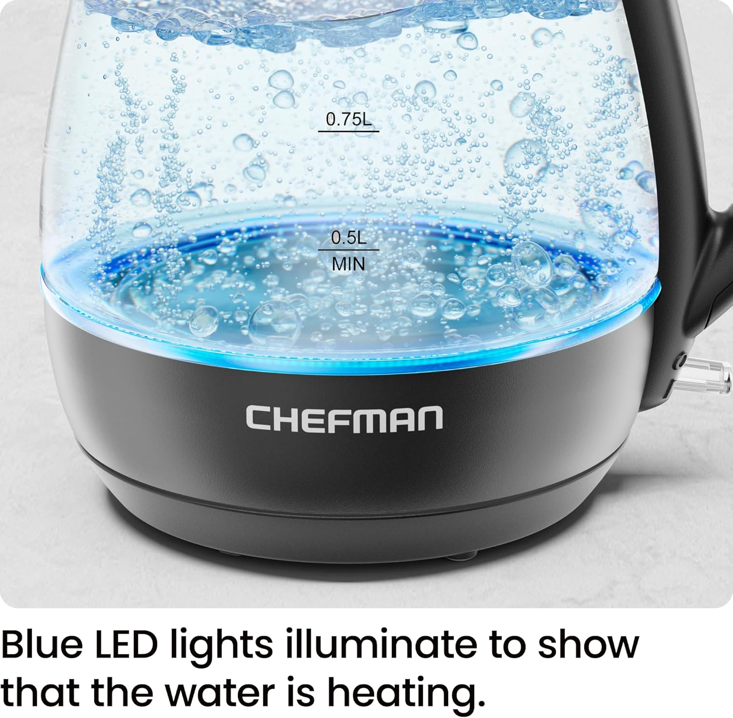 Chefman 1-Liter Electric Glass Kettle with LED Indicator, Black photo 7