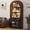 a01-Black, variant on Negylim 71” Tall Lighted Coffee Bar Cabinet, Farmhouse Pantry Storage Hutch with Built-in LED Strip Lights, 3 Open Display Shelves, 2 Pull-Out Drawers & Closed Storage Cupboard, Black