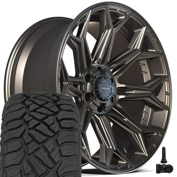 4PLAY Wheels 4P83 22 Inch Rims and Tires Fit 6x135 & 6x139.7 22x10 Satin Bronze - TerraMax RT 285/45-22 (Set of 4)