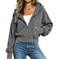 thumbnail image 6 of Ynynloco Womens Zip Up Hoodies Cropped Jackets Fall Outfits Lightweight Slouchy Drop Shoulder Casual Travel Winter with Pockets Airport Workout Athletic, 6 of 7