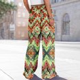 thumbnail image 7 of WTOBBY Women's Summer Boho Palazzo Wide Leg Pants with Retro Print High Waist Elastic Drawstring and Functional Pockets for Vintage Casual Style ,Light Green L, 7 of 7