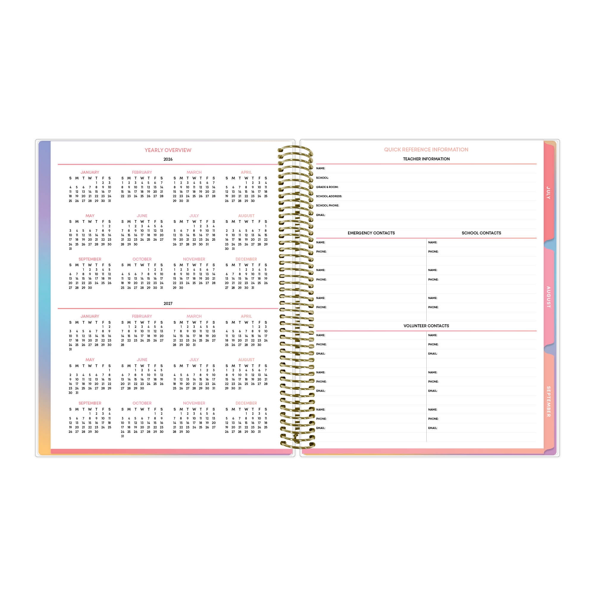 TeachWell for Blue Sky Monthly Weekly Planner, 8.5" x 11", Spring (July 2026 - June 2027)