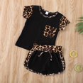 thumbnail image 3 of Baby Girls Leopard Print Clothes Set O-neck Tops with Pocket Drawstring Shorts, 3 of 9