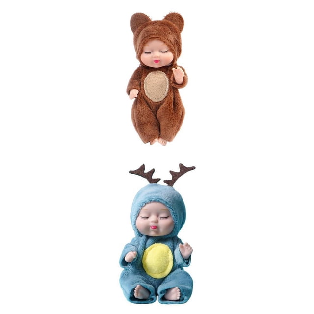 2 Piezas de Dibujos Animados Lindo Bebé Durmiente Muñeca en apariencia de Animal Llavero Accesorios Coche Llavero Juguete Suave Modelo Adorno para Yotijar Muñeca durmiente