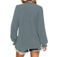 thumbnail image 4 of Yigetop Eyelet Tops for Women, Women's Solid Color V Neck T Shirt Autumn Hollow Out Casual Pleated Sleeve Lace Sleeve Top Dressy Blouses for Women Long Sleeve Blackish Green L, 4 of 6