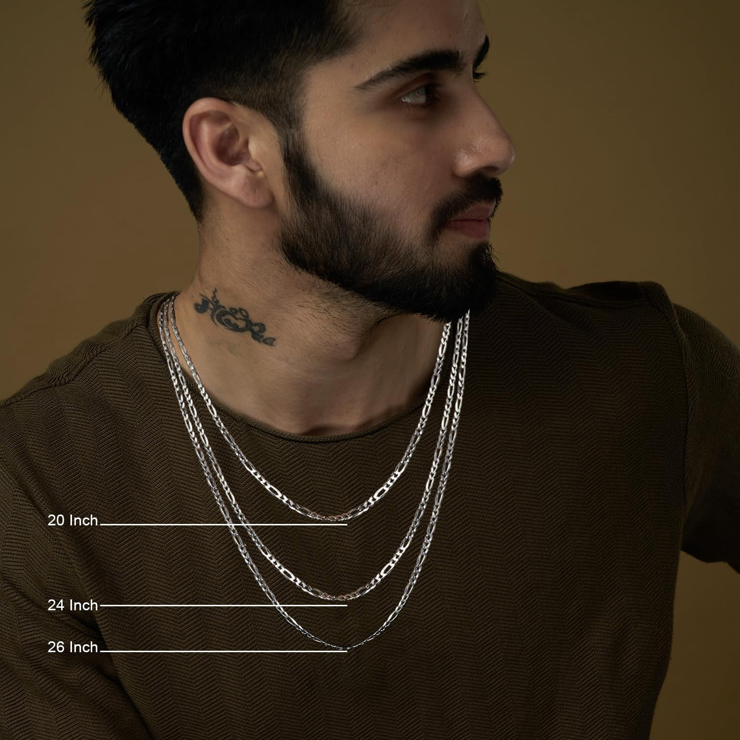 LeCalla 925 Sterling Silver Chain Necklace for Women and Teen, Hypoallergenic 3.5MM Italian Figaro Chain Necklace with Lobster Clasp 20" Inch Jewelry Gifts for Her