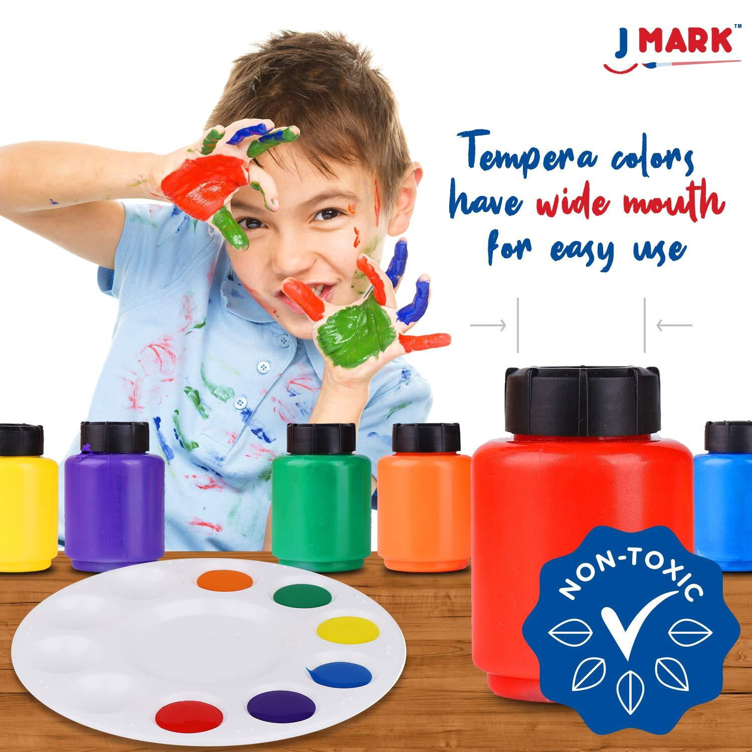 J MARK 43 Piece Toddler Painting Set – Spill Proof Paint Cups for Kids, Washable Kids Paint, Painting Tools, Kids and Toddler Paint Set with Art Smock and More