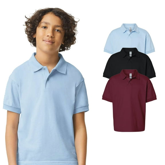 Gildan Youth Jersey Polo - Assorted Color, 3 Pack, Sizes S-XL - Short Sleeve Classic Shirt