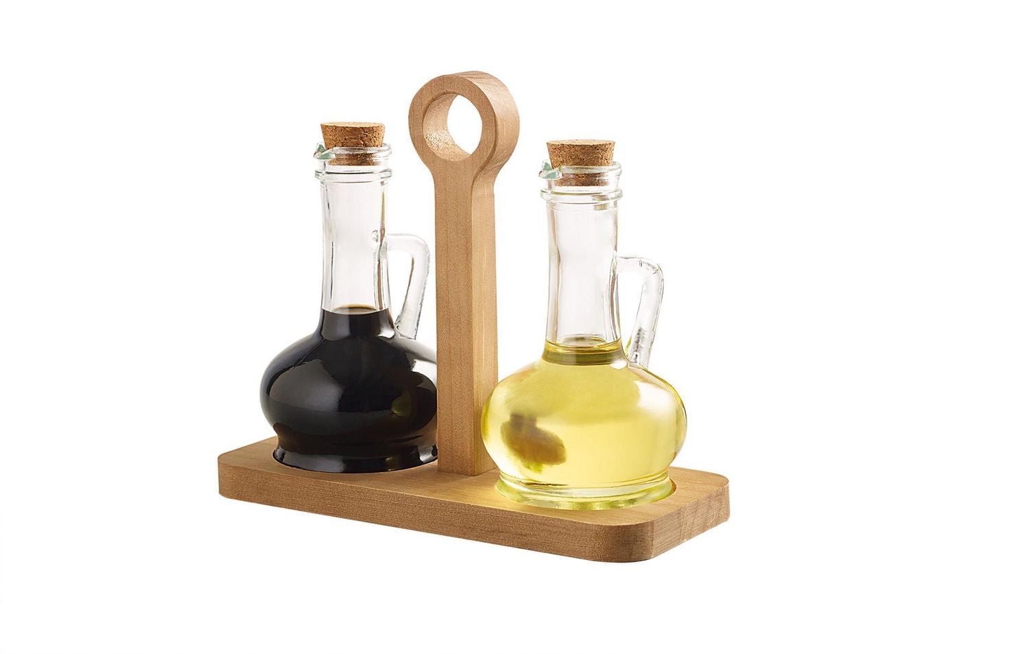 2PC Oil & Vinegar Set With Wood Tray, Oil & Vinegar Set With Wood Tray