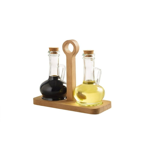 2PC Oil & Vinegar Set With Wood Tray