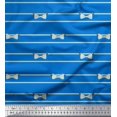 thumbnail image 1 of Soimoi Blue Modal Satin Fabric Bow & Stripe Printed Fabric 1 Yard 42 Inch Wide, 1 of 5