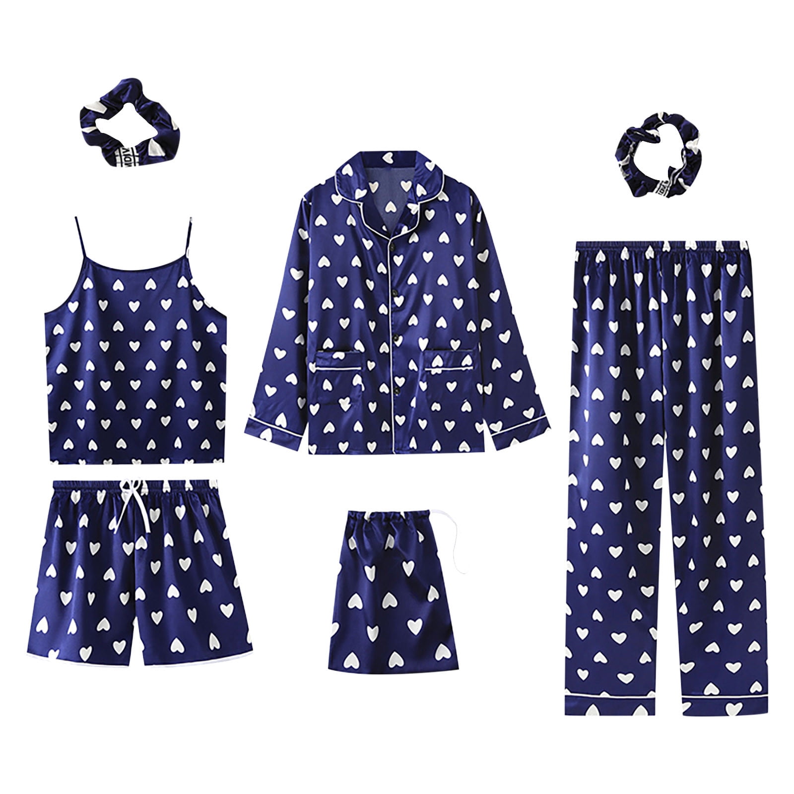 Cameland 7 Pieces Women s Pajamas Sets Faux Silk Pyjama Women s Pajamas Sleepwear Sets Spring Summer Homewear Pajama Sets Other