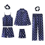 Teissuly Womens Pajamas 7 Pajamas Sets Faux Silk Pyjama Pajamas Sleepwear Sets Spring Summer Homewear