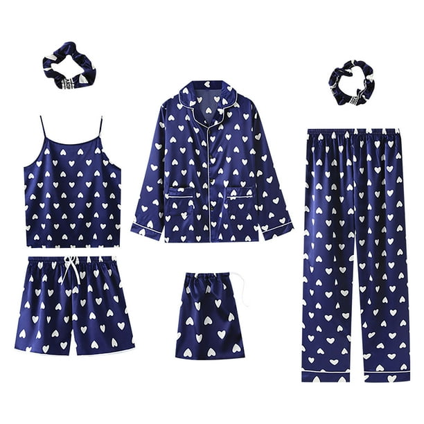 Conjuntos de pijamas de 7 piezas para mujer, pijamas de seda sintética, conjuntos de ropa de dormir para mujer, ropa de casa de primavera y verano Fridja nalpqowj16885
