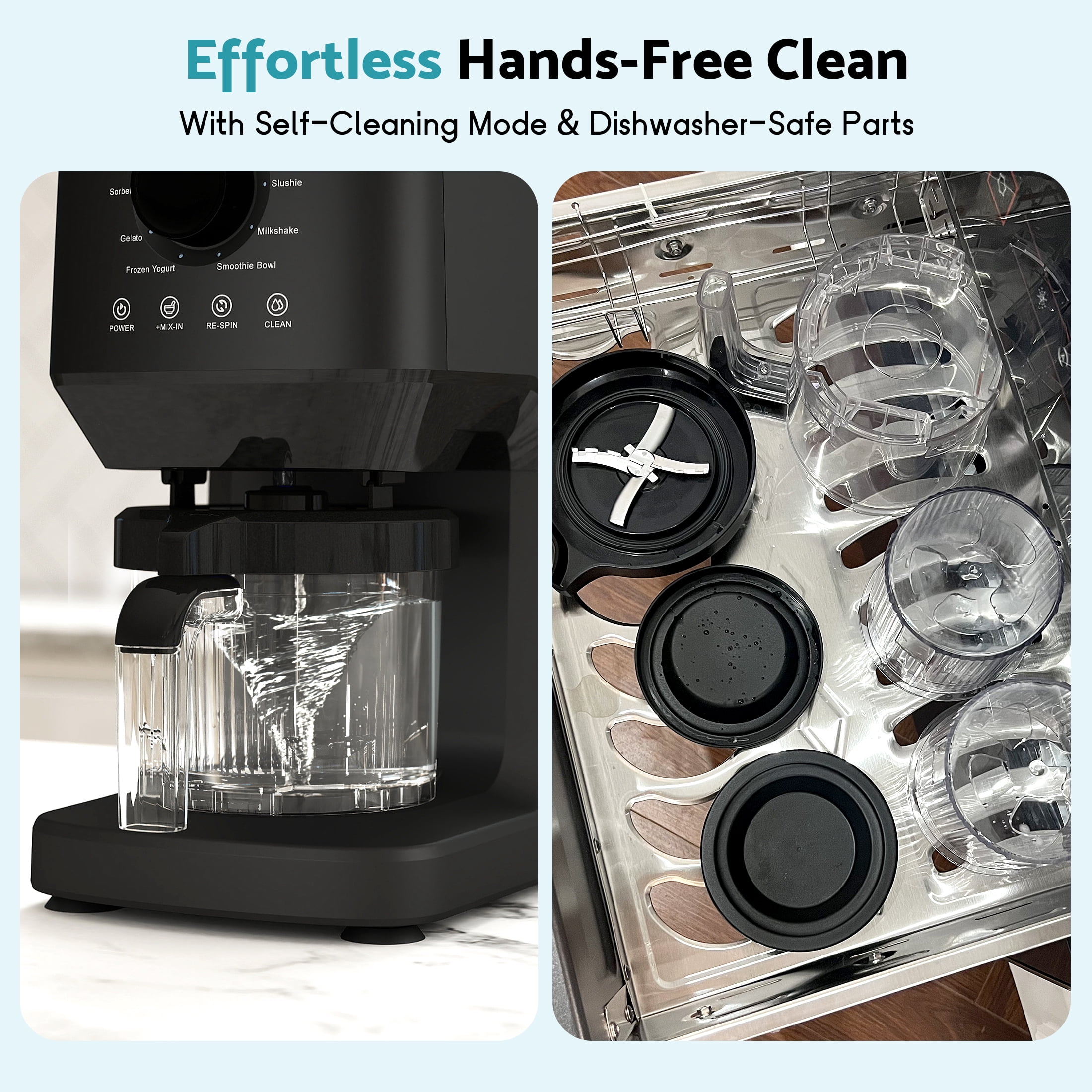 Flamemore 12-in-1 Ice Cream Maker with (2) Pint Containers &Lids, Self Cleaning, 1500W Frozen Yogurt Machine for Milkshake, Sorbet, Black