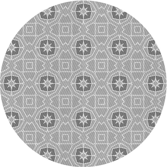 Ahgly Company Machine Washable Indoor Round Transitional Platinum Silver Gray Area Rugs, 5' Round