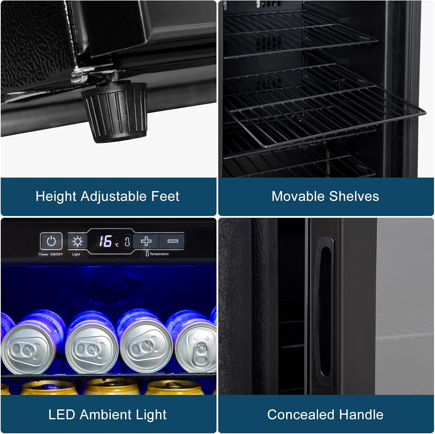 GGTB 180-Can Beverage Refrigerator Cooler, Mini Fridge with Glass Door, Digital Temperature Display, Adjustable Shelves for Beer Soda Wine, Black