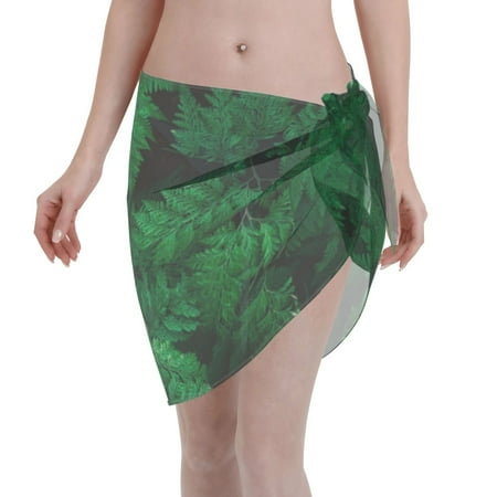 Disketp Green Leave Fern Women Swimsuit Cover Up Short Chiffon Summer Beach Sarong Bikini Wrap Skirt Bathing Suit
