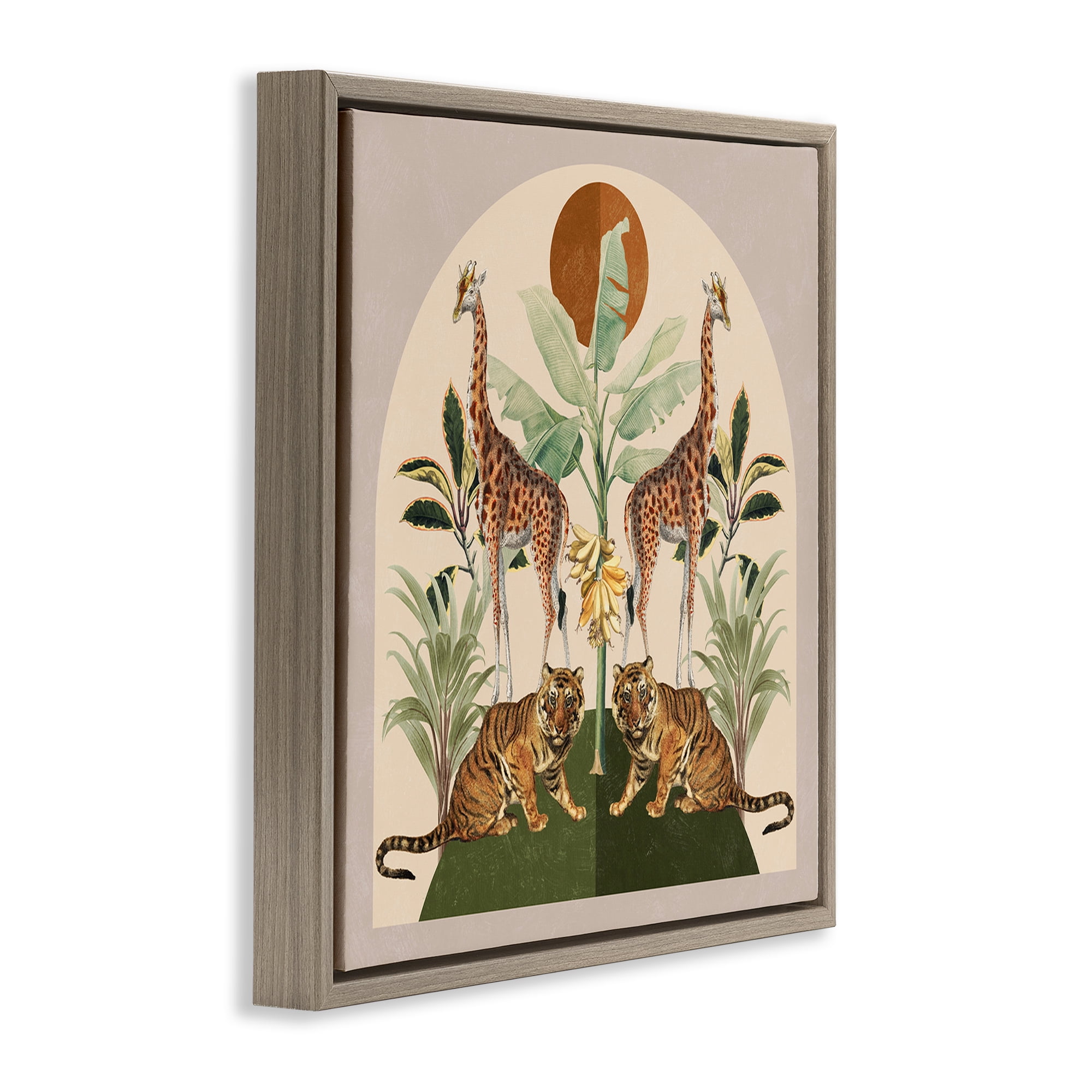 Stupell Industries Jungle Animals Motif Landscape Painting Brown Floater Framed Canvas Art Print Wall Art, 18 x 18
